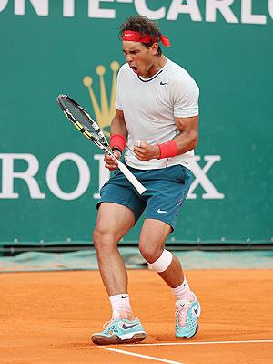 Rafael Nadal celebrates a point against Jo-Wilfred Tsonga on Saturday