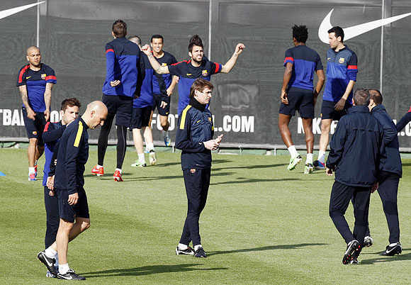Barcelona players at a training camp