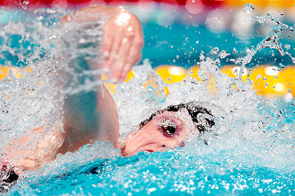 Missy Franklin of the USA competes during the women's Freestyle 4x200m final during the Swimming World Championships at the Palau Sant Jordi in Barcelona, Spain, on Thursday
