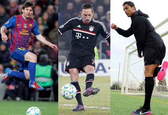 Lionel Messi, Franck Ribery and Cristiano Ronaldo 