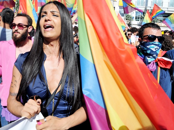 Gay and human rights activists chant slogans
