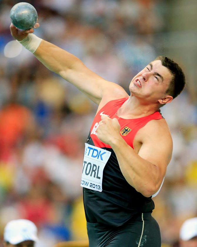 David Storl of Germany competes in the men's shot put final