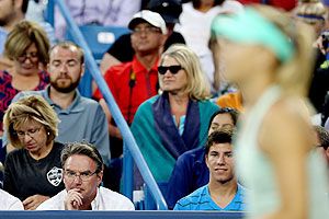 Coach Jimmy Connors watches ward Maria Sharapova as she plays Sloane Stephens during the Western & Southern Open at Lindner Family Tennis Center in Cincinnati, Ohio, on Tuesday