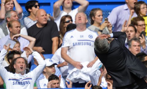 Chelsea's manager Jose Mourinho reacts during their English Premier League soccer match