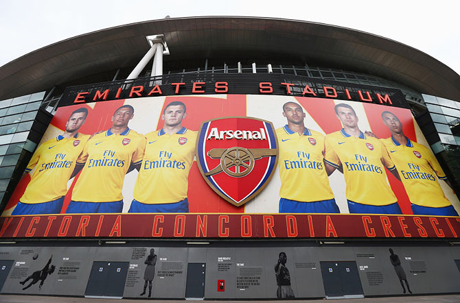 A general view from outside the ground prior to the Premier League match between Arsenal and Aston Villa at Emirates Stadium on Saturday