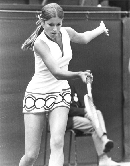 American tennis player Chris Evert in action
