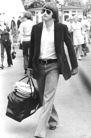 American tennis player Jimmy Connors arriving with his bag and racquets