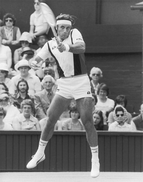 Argentine tennis player Guillermo Vilas in action