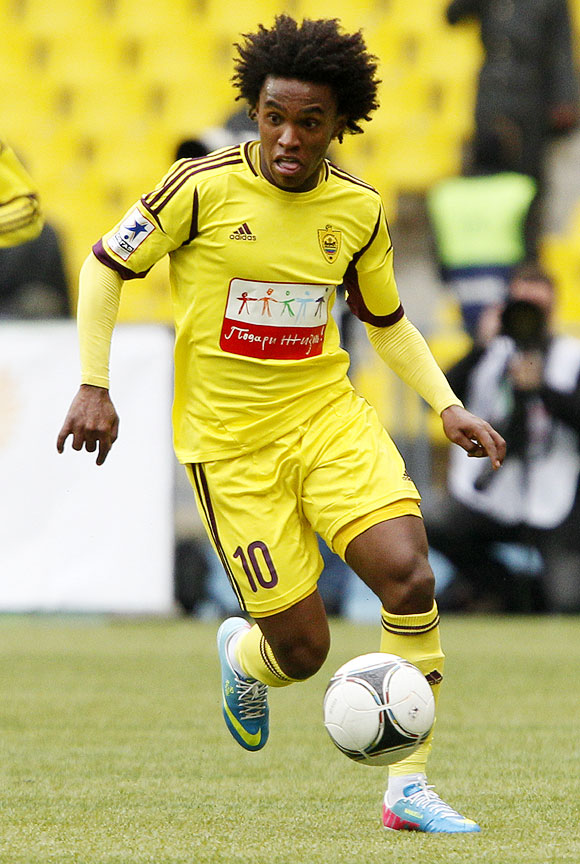 Willian of FC Anzhi Makhachkala in action during the Russian Premier League match between FC Spartak Moscow and FC Anzhi Makhachkala 