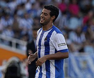 Real Sociedad's Carlos Vela celebrates 