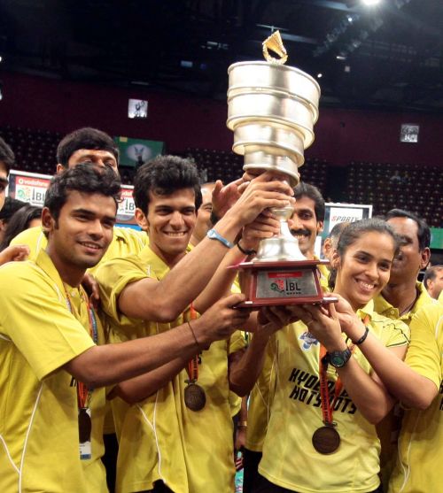 Hyderabad Hotshots team after winning the IBL trophy