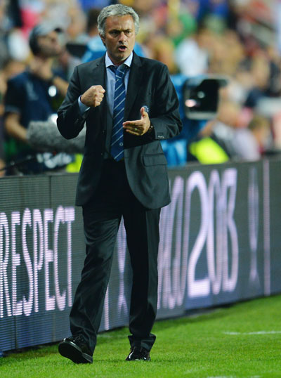 Manager of Chelsea, Jose Mourinho reacts during the UEFA Super Cup