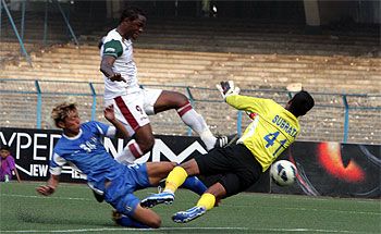 Action from match between Rangdajied United FC and Mohun Bagan played on Sunday