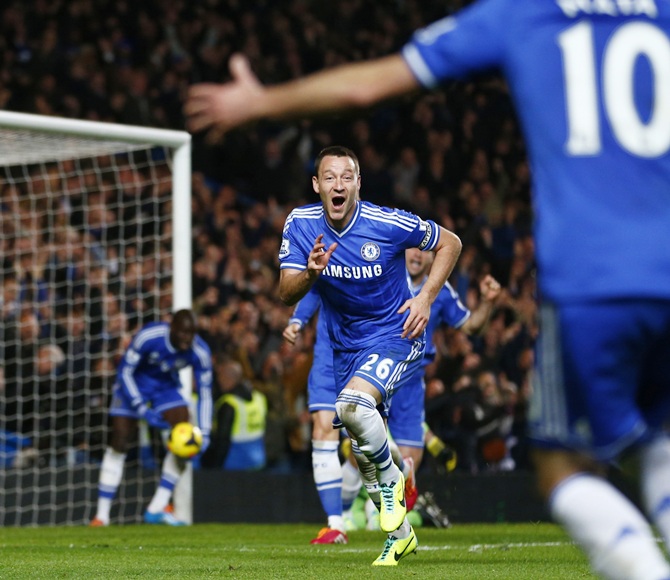 Chelsea's John Terry (centre) celebrates after scoring a goal against Southampton