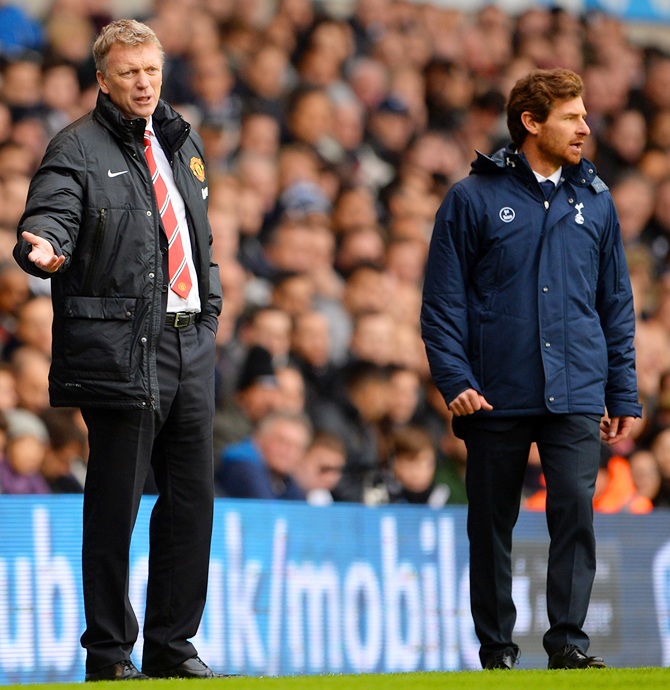 David Moyes manager of Manchester United and Andre Villas-Boas manager of Tottenham Hotspur
