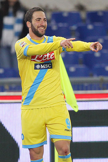 Gonzalo Higuain of Napoli celebrates a goal on Monday