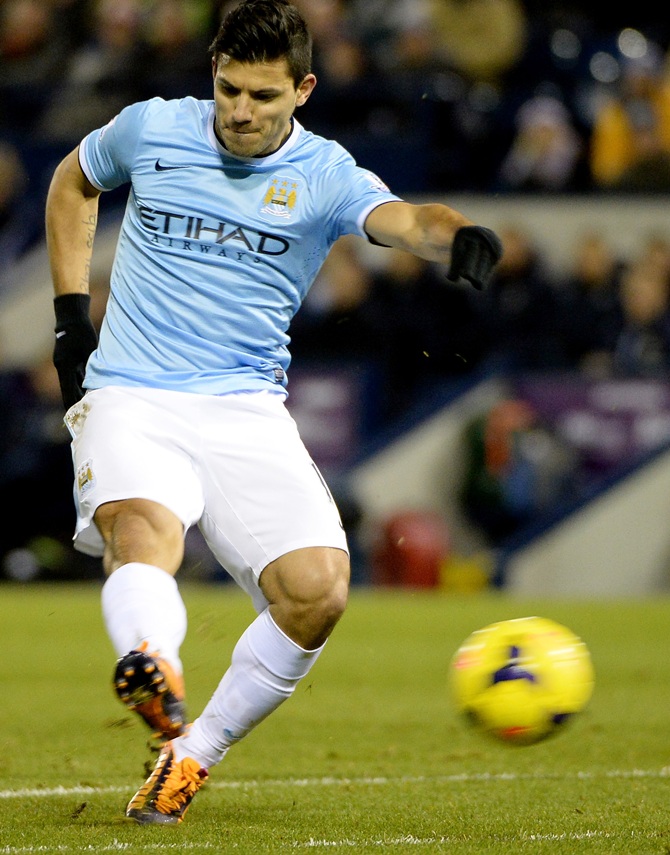 Sergio Aguero of Manchester City in action