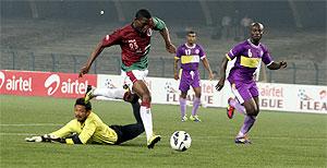 debutante Christopher Chizoba goes past United SC goalkeeper as he scores on Friday