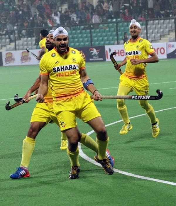 Gurjinder Singh celebrates after scoring against Korea