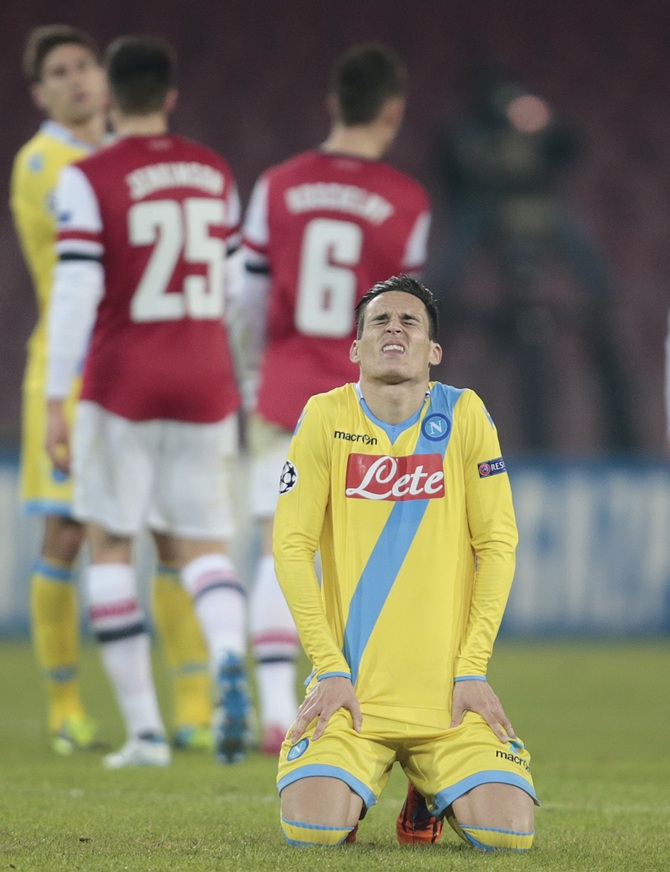 Napoli's Jose Callejon reacts after defeating Arsenal