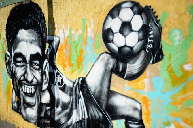 Graffiti Art showing former Brazilian World Cup winner Garrincha