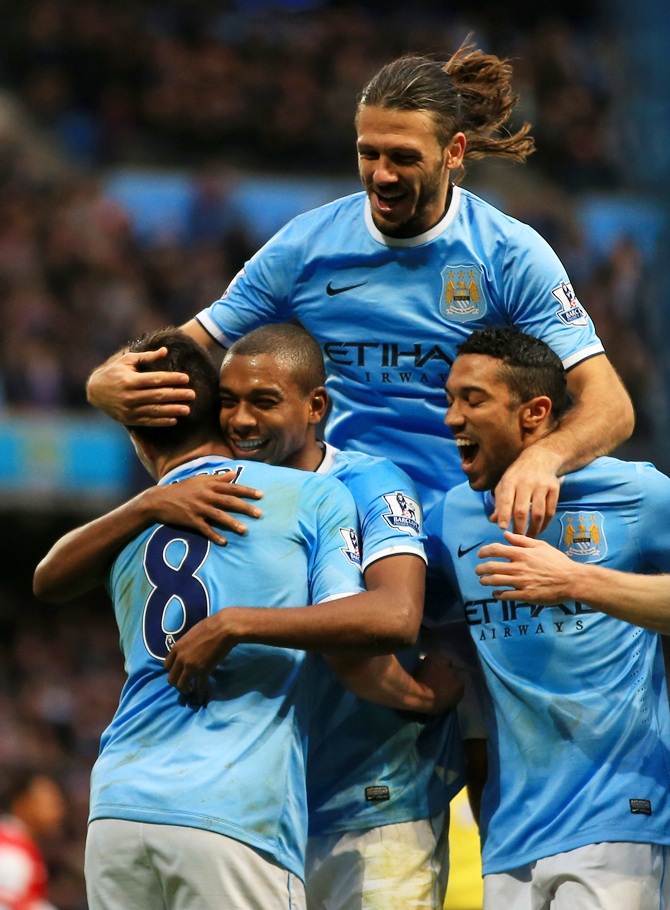 Fernandinho of Manchester City celebrates scoring their fifth goal