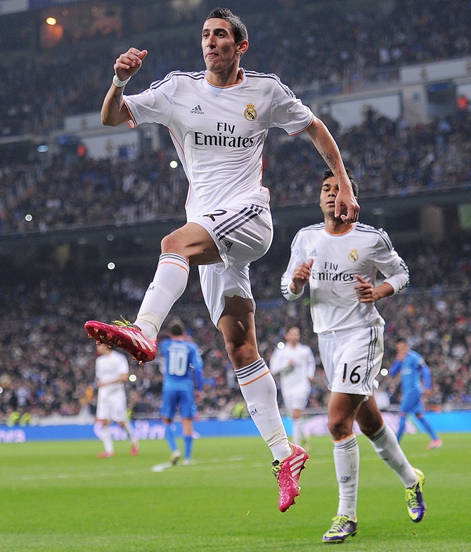 Angel di Maria of Real Madrid celebrates