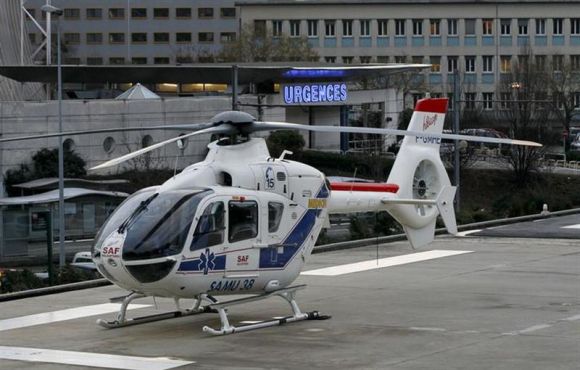 A helicopter stands outside the CHU Nord hospital in Grenoble, French Alps, where retired seven-times Formula One world champion Michael Schumacher is reported to be hospitalized