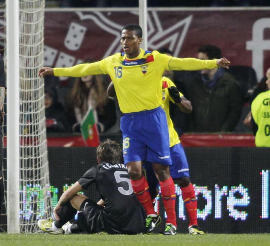 Ecuador's Luis Valencia celebrates his goal