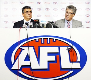 AFL CEO Andrew Demetriou (left) and AFL Commission Chairman Mike Fitzpatrick
