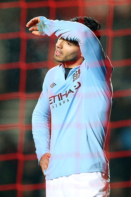 A frustrated Sergio Aguero of Manchester City
