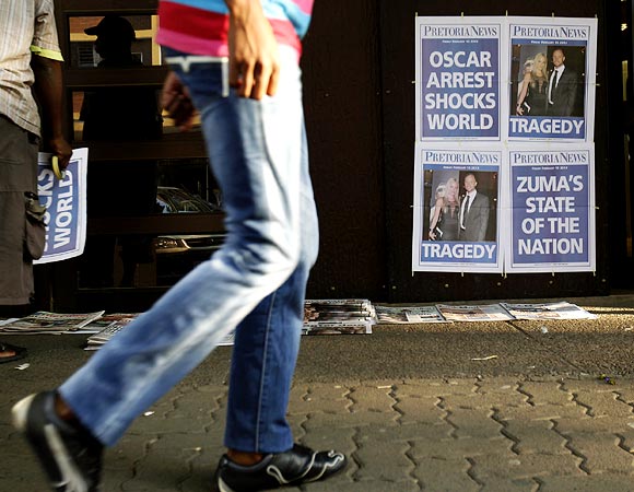 Newspapers with a headline that refers to South African Oscar Pistorius in Pretoria