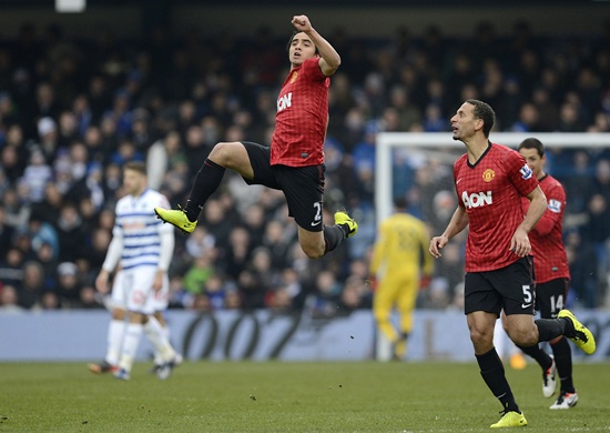 Manchester United's Rafael da Silva (centre) celebrates