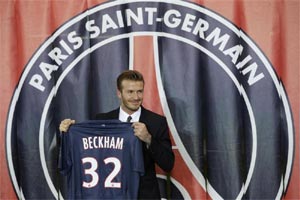 David Beckham shows of his new jersey