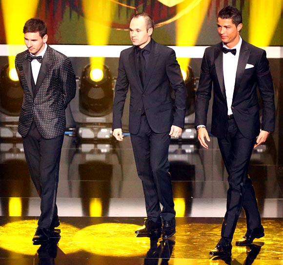 Lionel Messi, Andres Iniesta and Cristiano Ronaldo
