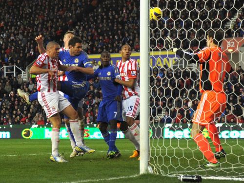 Jonathan Walters of Stoke City scores his second own goal to make the score 0-2 during the Barclays Premier League match between Stoke City and Chelsea