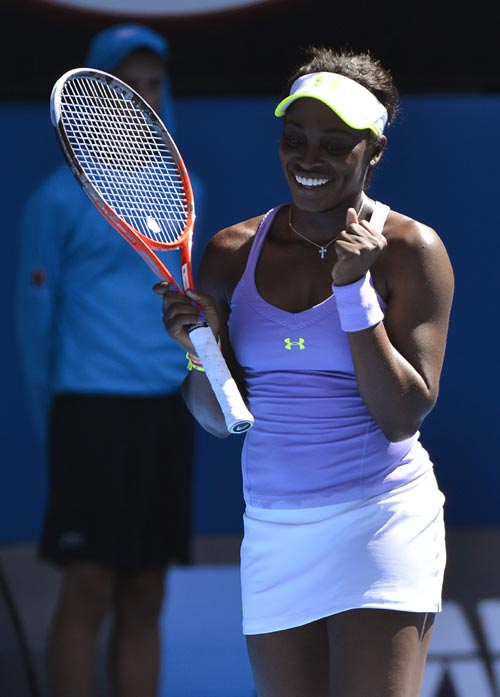 Sloane Stephens of the U.S. celebrates defeating compatriot Serena Williams in their women's singles quarter-final match