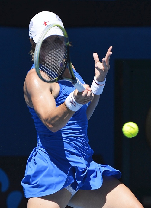 Svetlana Kuznetsova of Russia hits a return