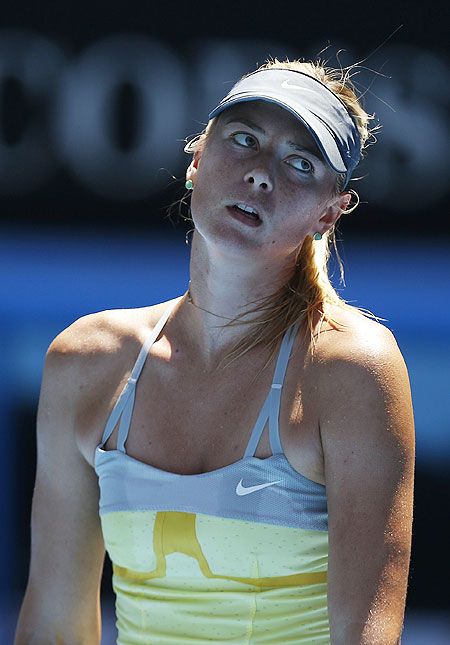 Maria Sharapova reacts during her match against Li Na on Thursday