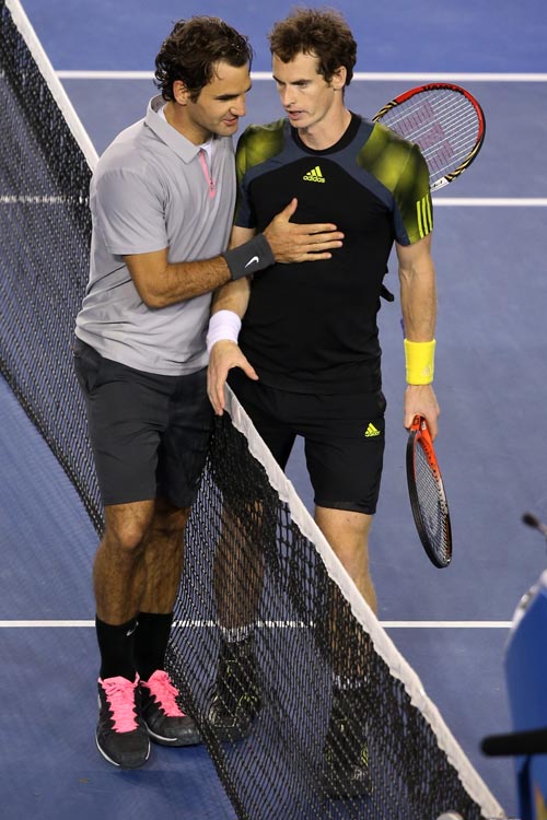 Andy Murray of Great Britain shakes hands with Roger Federer of Switzerland