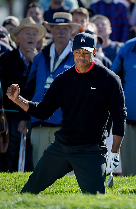 Tiger Woods in action during the Farmers Insurance Open at Torrey Pines Golf Course on Monday