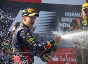 Sebastian Vettel celebrates after winning the German GP on Sunday