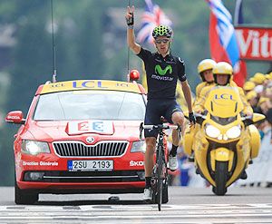 Rui Costa of Portugal and Movistar Team celebrates winning stage nineteen of the 2013 Tour de France, a 204.5KM road stage from Bourg d'Oisans to Le Grand Bornand, in Le Grand Bornand, France, on Friday