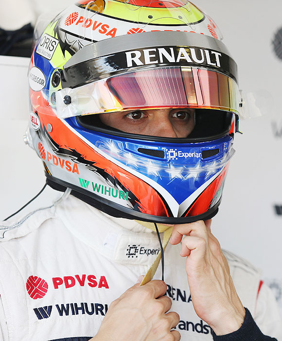 Pastor Maldonado of Venezuela and Williams prepares to drive at Hungaroring in Budapest, Hungary, on Sunday