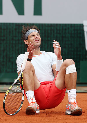 Rafael Nadal of Spain celebrates match point