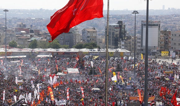 Anti-government protesters gather for a rally in Istanbul's Taksim square