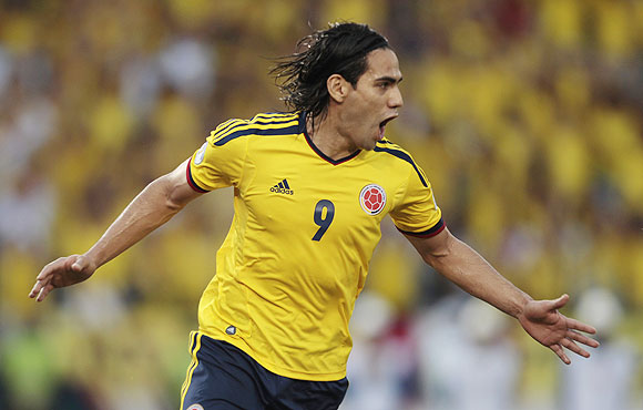 Radamel Falcao of Colombia celebrates after scoring a penalty against Peru on Tuesday