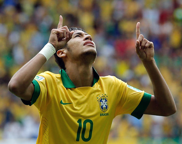 Neymar celebrates scoring Brazil's opening goal