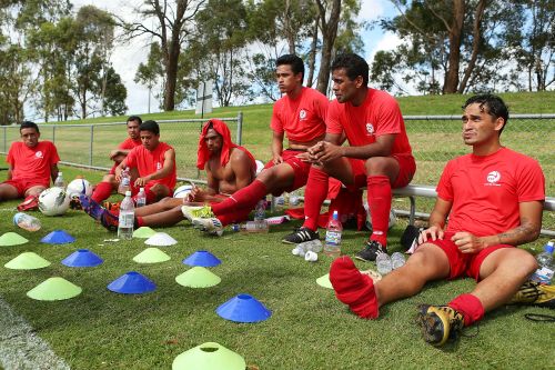 Tahiti players take a break from practice session