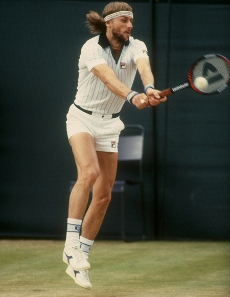 Bjorn Borg of Sweden returns a volley